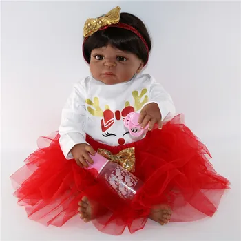 NPK 57cm naujas populiarus Full silikono modeliavimas naujagimiui mergina su juoda oda bebes atgimsta corpo de silikono inteiro bonecas