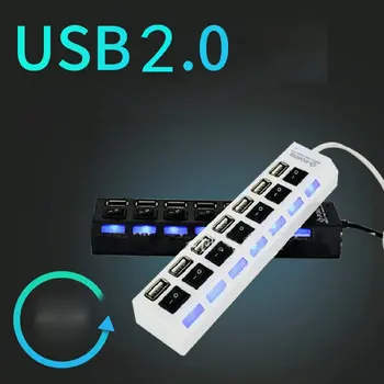 7 Prievadai USB 2.0 Adapteris Didelės Spartos Multi-interface Hub Power on/off Nepriklausomų Jungiklis Indikatoriaus Lemputė Septynių bitų Splitter