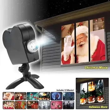 Kalėdų Helovinas Lazerinis Projektorius 12 Filmai Disco Šviesos Mini Vitrinos Namų Projektorius, Patalpų Lauko Stebuklų Projektorius