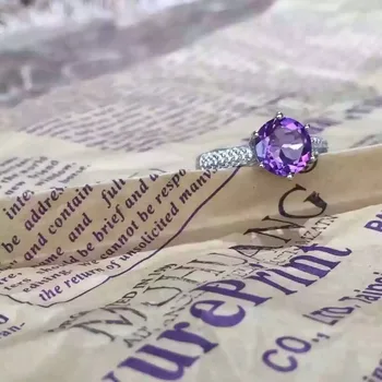 Ištikimybė Gamtos 8mm violetinė crystal Žiedai s925 sterlingas sidabro Išskirtinį paprasta bauda Papuošalai moterims šalis, Natūralus akmuo
