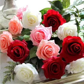 Dirbtinis PU Bijūnas Vakarų Rose Modeliavimas Gėlių Filialas Vestuves Nuotakos Puokštė Sienos Fone Namų Puošybai 45cm 1 VNT