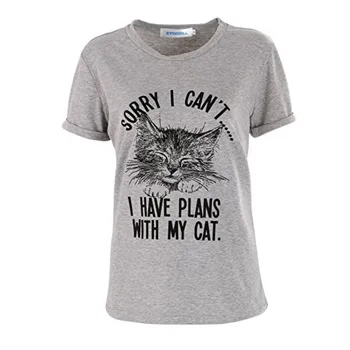 Moterų Medvilnės Atsitiktinis Kvėpuojantis Patogus Minkštas Laukinių Paprasta O-Kaklo Trumpomis Rankovėmis Marškiniai Lovely Cat Spausdinti Kietas T-Shirt