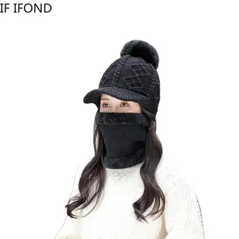2020 Naujas Žiemą Šiltas Beanie Skrybėlių Moterų Aksomo Storio Megzti Skrybėlę Skullies Kepuraitė Skrybėlės Lauko Jojimo Rinkiniai