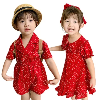 2020 Mados Kūdikių, Mergaičių Suknelės Vaikų Atvartas Jumpsuit Vasaros Bamblys Mergina Saldus Polka Dot Jumpsuit Vaikai Kelnes Drabužių 1-7 Y