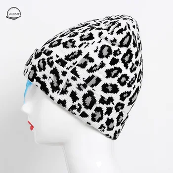 Korėjos Žiemos Leopardas Spausdinti Mezgimo Skrybėlę 2020 M. Rudens Žiemos Naujas Nėrimo Šiltą Kepurę Skullies Unisex Kepurės žieminės kepurės moterims