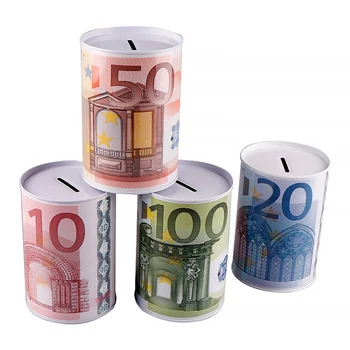 Kūrybos Euro Dolerio Metalinio Cilindro Piggy Bank Taupyti Pinigus Langelį Namų Puošybai Alavo Piggy Bank Vaikas Piggy Bank Aukštos Kokybės