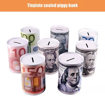 Kūrybos Euro Dolerio Metalinio Cilindro Piggy Bank Taupyti Pinigus Langelį Namų Puošybai Alavo Piggy Bank Vaikas Piggy Bank Aukštos Kokybės