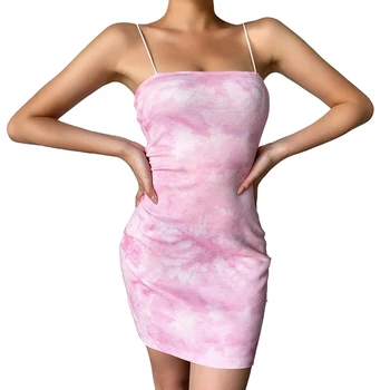 Moterų vasaros suknelė trumpas maišelį klubo sijonas tie dažai seksualus slim suknelė mados gatvė fotografavimo karšto pardavimo 2020 m.