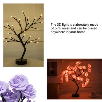 Rožių Gėlių, Medžių Šviesos Modeliavimo Gėlių Stalo Lempos, LED USB Naktį Šviesos Lempų, Skirtų Namų Miegamajame Šalies Darbalaukio Dekoro Žibintai