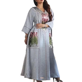 Musulmonų Ponios Suknelės Pavasarį, Rudenį Naujas Mados Laisvas Paprastas, Elegantiškas Dizaineris Geriausių Pardavėjų Išsiuvinėti Karoliukai V-kaklo