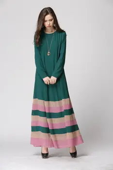 Arabų Musulmonų Tradicinius Kostiumus Moterims Abaja Kietas Kulkšnies ilgio Elegantiškas Ilgas Dryžuotas Suknelė Islamo Ramadanas Skraiste Drabužiai