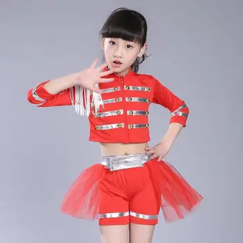 Naujas Merginų Sexy Šiuolaikinio Šokio Cheerleaders Šokio Kostiumai Vaikams, Šokių Grupė Raudona Džiazo Salė, Tango Suknelė Vaikų Šokių Drabužiai