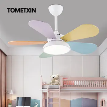 Vaikų liustra ventiliatorius su šviesos lempa, miegamojo, vaikų darželis, medinių lapų lempos tylus ventiliatoriai šešių greičio nuotolinio valdymo