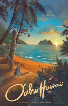 Meno Atostogų Havajuose Waikiki Kelionės Plakatai Retro Vintage 