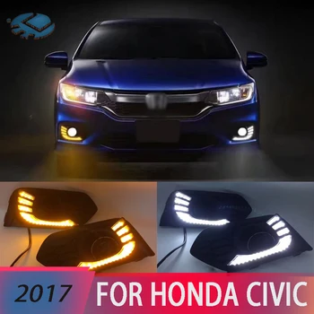 2vnt LED Dieniniai Žibintai Honda Civic 2017 DRL su priešrūk. Geltona Posūkio Signalo lemputė LED automobilių šviesos