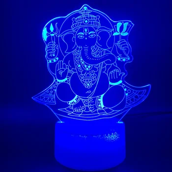 Naujas 3D Optica Indijos Ganeša Lempa LED Iliuzija Naktį Šviesos Šventė, Dovanos, Hologramos Atmosfera Apšvietimo Abstrakčiai Akrilo Lamparas