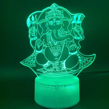 Naujas 3D Optica Indijos Ganeša Lempa LED Iliuzija Naktį Šviesos Šventė, Dovanos, Hologramos Atmosfera Apšvietimo Abstrakčiai Akrilo Lamparas