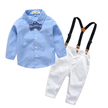 1-3 metų rudenį vaikus, drabužiai ilgomis rankovėmis mėlynas kostiumas Britų džentelmenas kūdikių 1st Birthday party dress berniukai, apranga vaikams, drabužiai