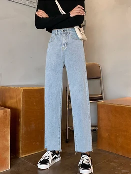 WHCE CGDSR aukšto juosmens vintage džinsai moteris Streetwear lady džinsinio audinio kelnės moterims korėjos stiliaus 2020 m. rudens žiemos Džinsinio audinio Kelnės kietas