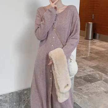 Whcw Cgdsr Megzti Vintage Megztinis Suknelė Moterims, Elegantiškas Negabaritinių Rudenį Kietas 2020 Korėjos Stiliaus Naujas Megztinis Žiemą Storas Megztinis