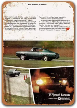 1967 m. Plymouth Sporto Barracuda Senų Automobilių Alavo Ženklas, Sisoso Derliaus Metalo Plokštelės Plakatas Vyras Urvas Baras Retro Sienų Dekoras 12x16 colių