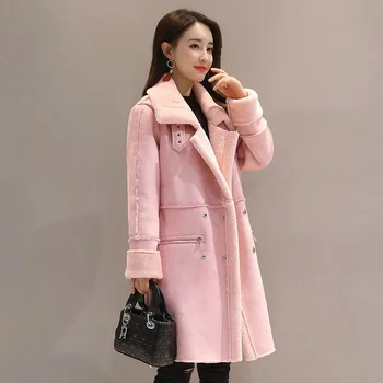 2019 žiemos naujas moterų korėjos versija laisvi storas medvilnės striukė ilgai dalyje, ėriukų kailiai, kailio deerskin medvilnės 2xl
