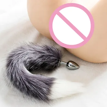 Nerūdijančio plieno analinis dildo su pilkas vilkas kailio lapės uodega metalo butt plug SM suaugusiųjų žaidimas sekso žaislas, skirtas pora moterų, vyrų gėjų masturbuotis