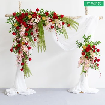 Karšta raudona rožė, žole žalia Vestuvių Gėlių Sienos Dirbtinis Šilkas Gėlių Fonas vestuvių Dekoravimas