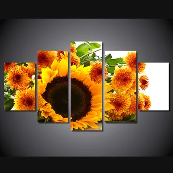 Šiuolaikinių HD Spausdinti Tapybos Gėlės Drobės Namų Dekoro 5 Skydelyje Geltona Saulėgrąžų Kraštovaizdžio Plakato Rėmas, Modulinės Sienos Nuotrauka PENGDA