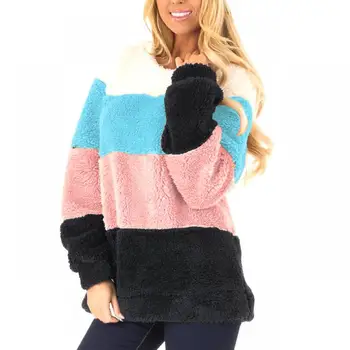 Plus Size Dryžuotos Palaidinės Hoodies Moterų 2019 Mados Vilnos Hoodies Puloveriai Žiemą Šiltas Pliušinis Laisvas Megztinis (Puloveris) 3xl
