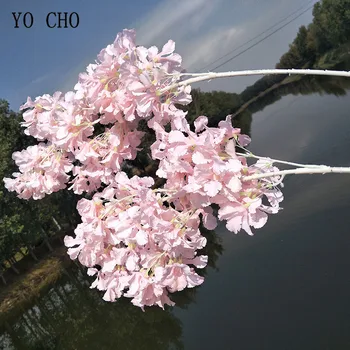 YO CHO Bridesmaid Puokštė Dirbtinio Šilko Vyšnių Žiedų 102 cm Balta Filialas Sakura 