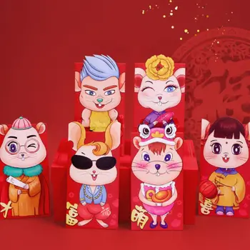 6pcs/set Kinų naujieji Metai Raudona Pinigus Voke Metų Žiurkė Animacinių filmų Paketinių Krepšys