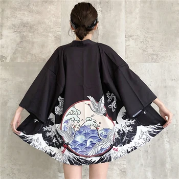 2020 m. Nauja Japonų Mada Stilius Azijos Kimono Haori Tradicinių Spausdinimo Vasaros Plonas Kailis Japonija Seka Kimonos Moterims