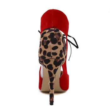 Aukštakulniai Raudonos Leopard Batai Moterims, Siurbliai, Vestuvių Lady Pažymėjo Tne Pulko Seksualus 11 cm Vestuvių Cross-susieta Sapato Feminino