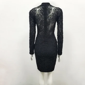 2019 Naujas mados juoda Moterų Golfo ilgomis rankovėmis Vestidos Įžymybė vakare šalies bodycon tvarstis suknelės
