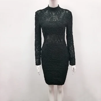 2019 Naujas mados juoda Moterų Golfo ilgomis rankovėmis Vestidos Įžymybė vakare šalies bodycon tvarstis suknelės