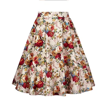 SISHION Retro gėlių midi linija sijonas aukštu juosmeniu medvilnės derliaus sijonai moterims gėlių spausdinti elegantiškas sijonas SP1069