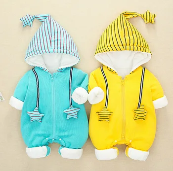 Žiemos kūdikiu medvilnė paminkštinimas drabužius naujų vaikinų ir merginų vijoklis Jumpsuit storas kailis