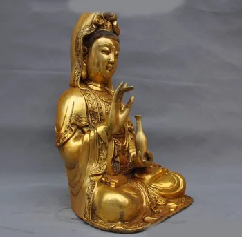 Kalėdų Senosios Kinijos Budizmo joss paauksuota Bronza Guanyin Kwan-Yin Deivė Bodhisatvos Statula Helovinas