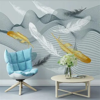 Milofi užsakymą 3D tapetai, freskos Šiaurės minimalistinio abstrakčių linijų, šviesos prabanga plunksnų kambarį fone sienų apdailai pa