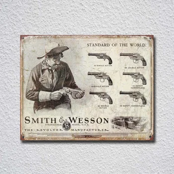 Smith and Wesson Revolveriai Standartas Pasaulyje Alavo Pasirašyti Metalo Pasirašyti Metalo Plakatas Metalo Dekoro Metalinės Sienos Ženklas, Sienų Dekoras