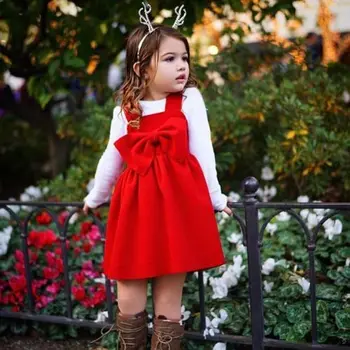 1-6T Kalėdų Vaikams Baby Girl Drabužiai be Rankovių Bowknot Tutu Suknelė Elegantiškas Šalis Princesė Mielas Kalėdų Raudona Suknelė