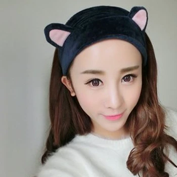 Korėjos Mados Kačių Ausų Kaspinai Plauti Veido Minkštųjų Hairband Makiažas Headwrap Turbaną Elastinga Lankelis Plaukų Aksesuarai