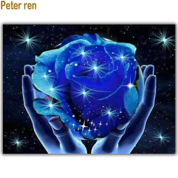 Petras ren Diamond tapybos Grožio rankomis kryželiu portretas Aikštėje\Turas mozaika, kalnų krištolas, Pilnas siuvinėjimo Blue rose kasoje