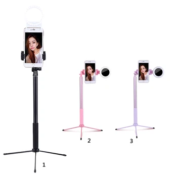 4 In 1 Ištraukiamas Gyventi Trikojo Selfie Stick LED Šviesos Žiedas 1.7 m Stendas Su Monopodzie Telefoną Prijungti 