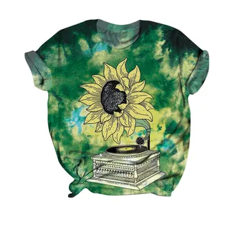 Negabaritinių Marškinėliai 2020 T-shirt Moterų Marškinėlius Harajuku Viršūnes tie dažai Saulėgrąžų Spausdinti Marškinėliai trumpomis Rankovėmis Tee Marškinėliai Retro Viršūnės