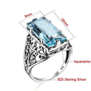 925 Sterlingas Sidabro Bizantijos Austrijos Akvamarinas Žiedai Moterims bižuterijos Derliaus Vestuvės Vestuvinis Žiedas bijoux