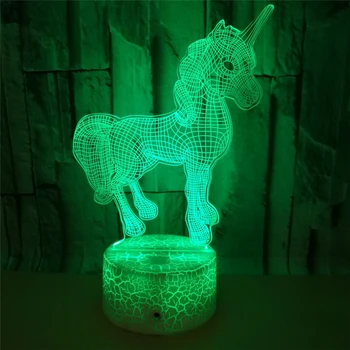 Naujovė Vienaragis 3D Iliuziją, kad Naktį Šviesa 7 Spalvų Kaita, LED Gyvūnų Akrilo Atmosfera Lempa Namų Decration Apšvietimas