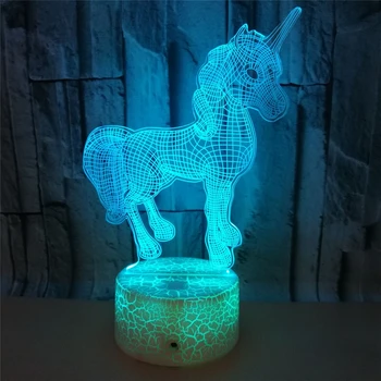 Naujovė Vienaragis 3D Iliuziją, kad Naktį Šviesa 7 Spalvų Kaita, LED Gyvūnų Akrilo Atmosfera Lempa Namų Decration Apšvietimas