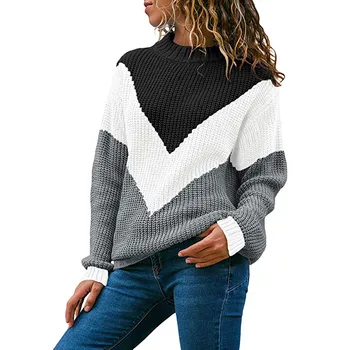 Moterų puloveriai trikotažas megztinis Apvalios Kaklo Spalvos Bloką ilgomis Rankovėmis Megzti Megztinis Viršūnes Megztinis Megztinis Y719